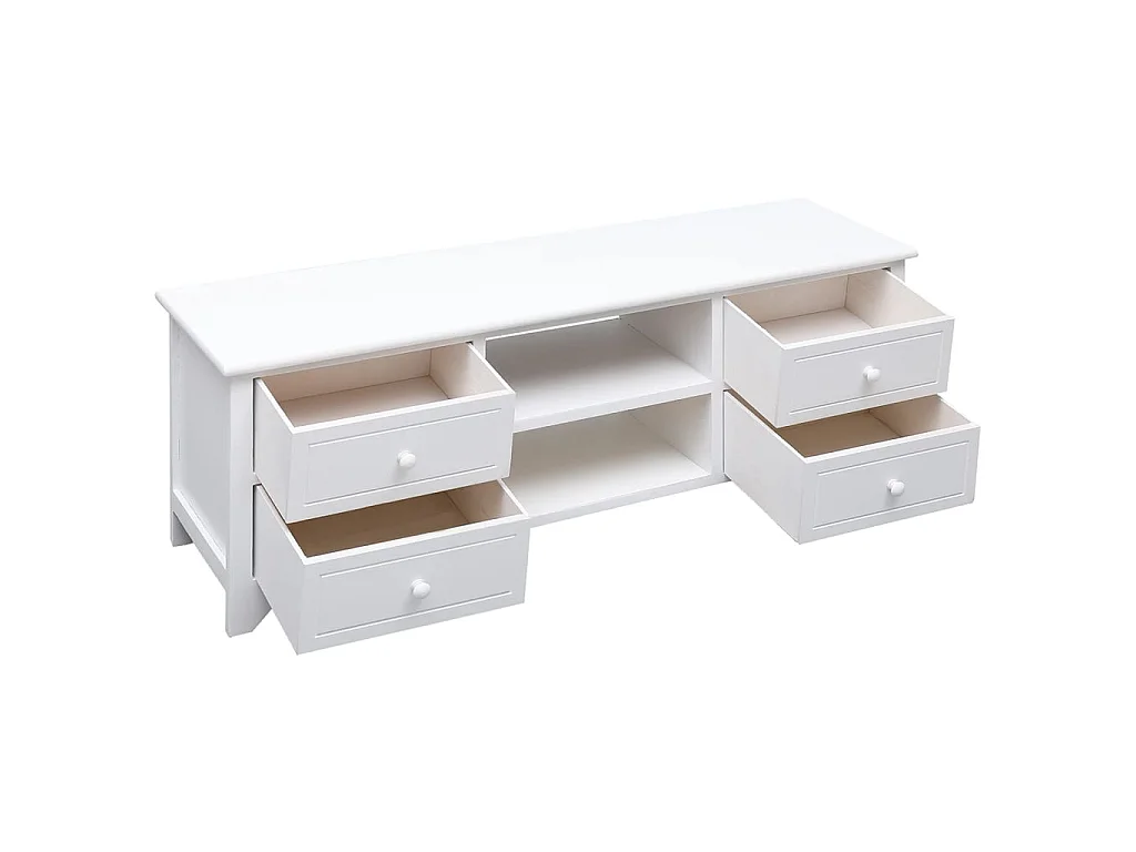 Meuble TV Blanc 108x30x40 cm Bois de Paulownia solide