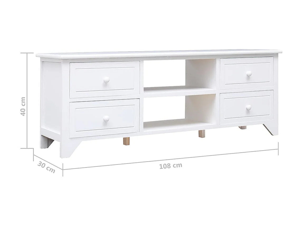 Meuble TV Blanc 108x30x40 cm Bois de Paulownia solide