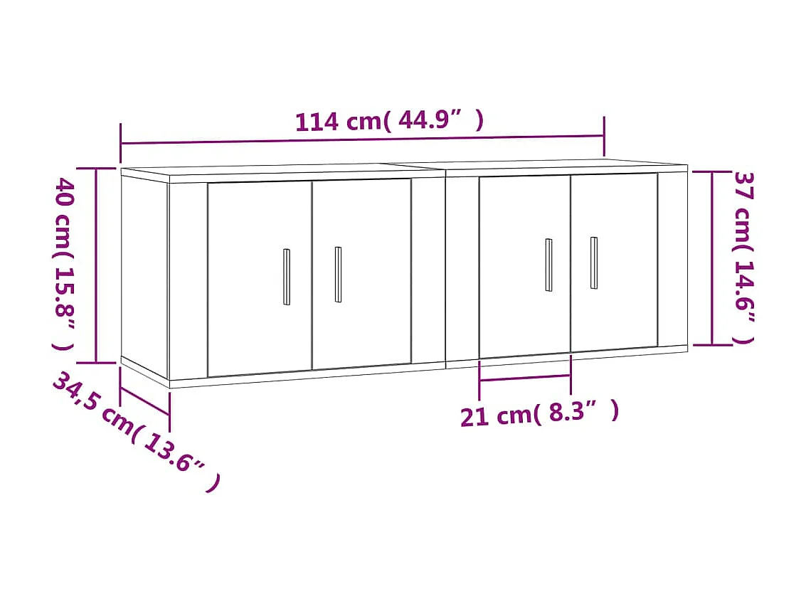Muebles TV de pared 2 uds roble marrón 57x34,5x40 cm