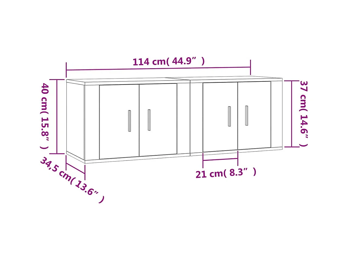 TV-wandkast 2 stuks bruin eiken 57x34,5x40 cm