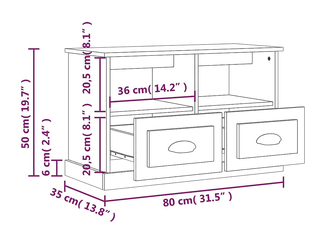 Meuble TV chêne marron 80x35x50 cm bois d'ingénierie