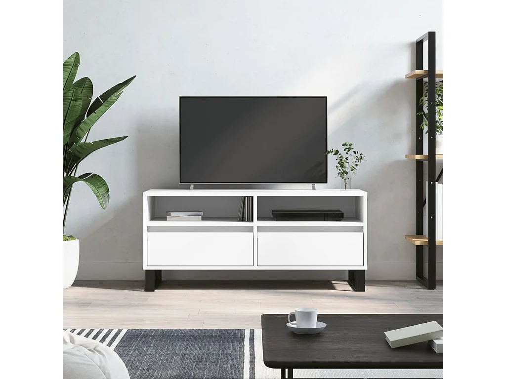 Mobile TV bianco 100x34,5x44,5 cm in derivati del legno