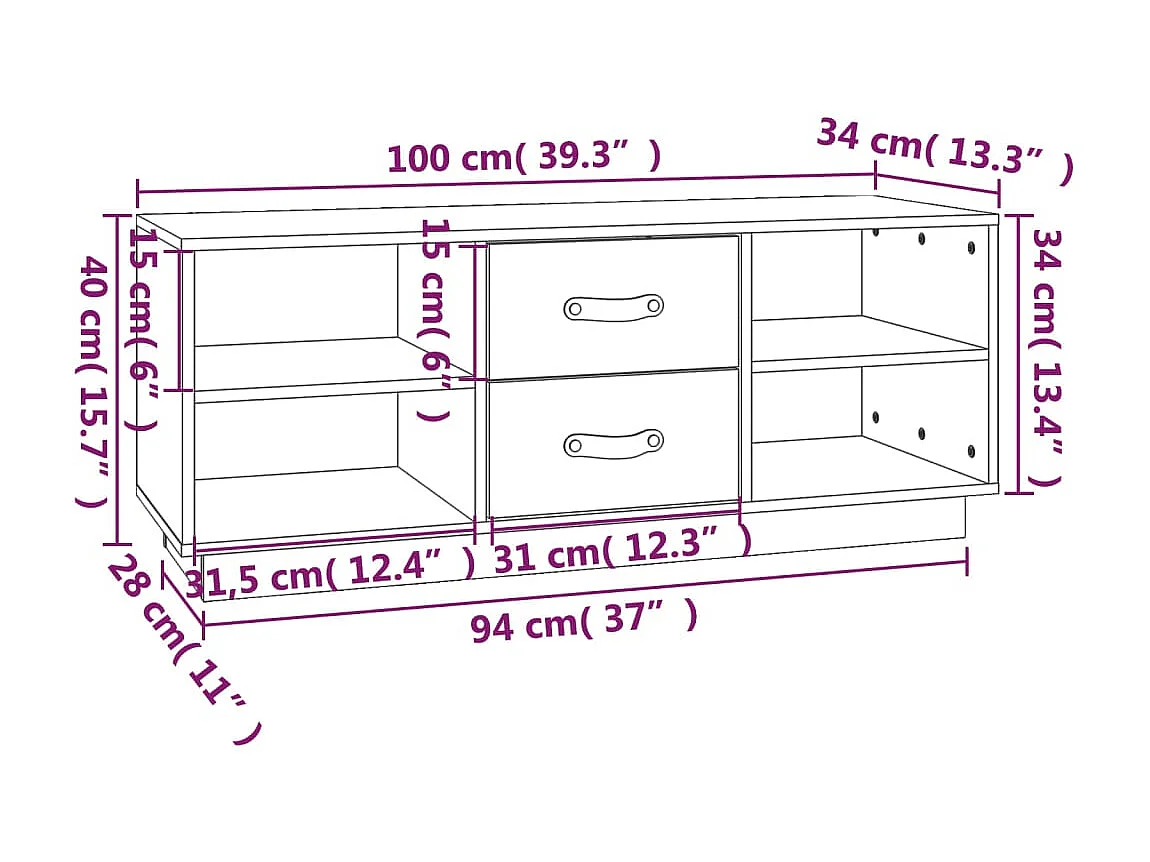 Wit TV-meubel 100x34x40 cm Massief grenenhout