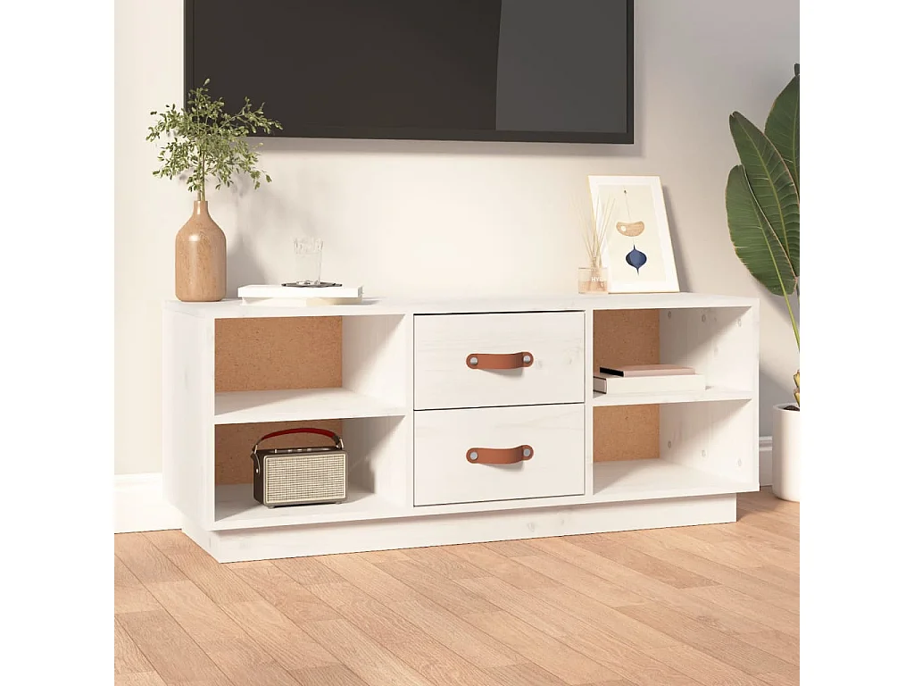 Meuble TV Blanc 100x34x40 cm Bois de pin massif