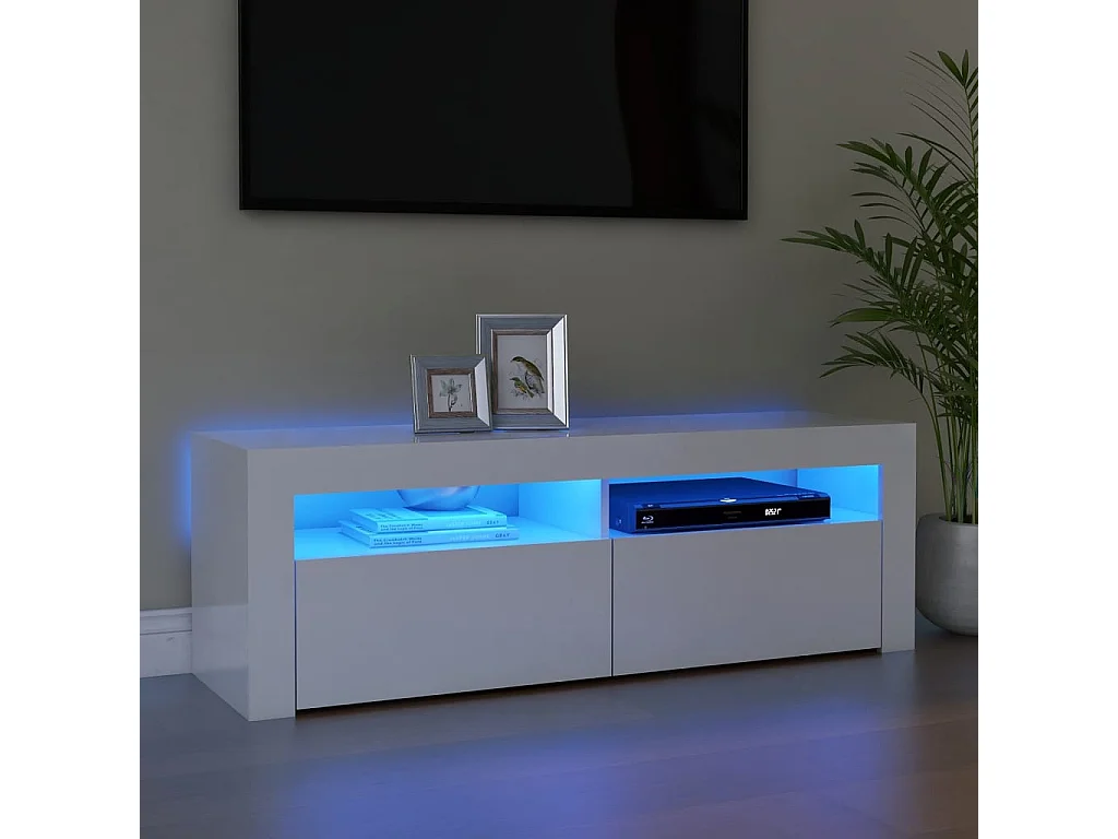 Meuble TV avec lumières LED blanc brillant 120x35x40 cm