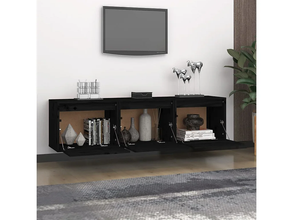 Meubles TV 3 pcs Noir Bois massif de pin
