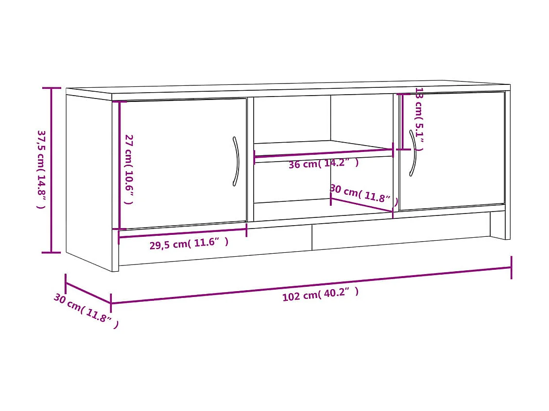 Meuble TV chêne sonoma 102x30x37,5 cm bois d'ingénierie