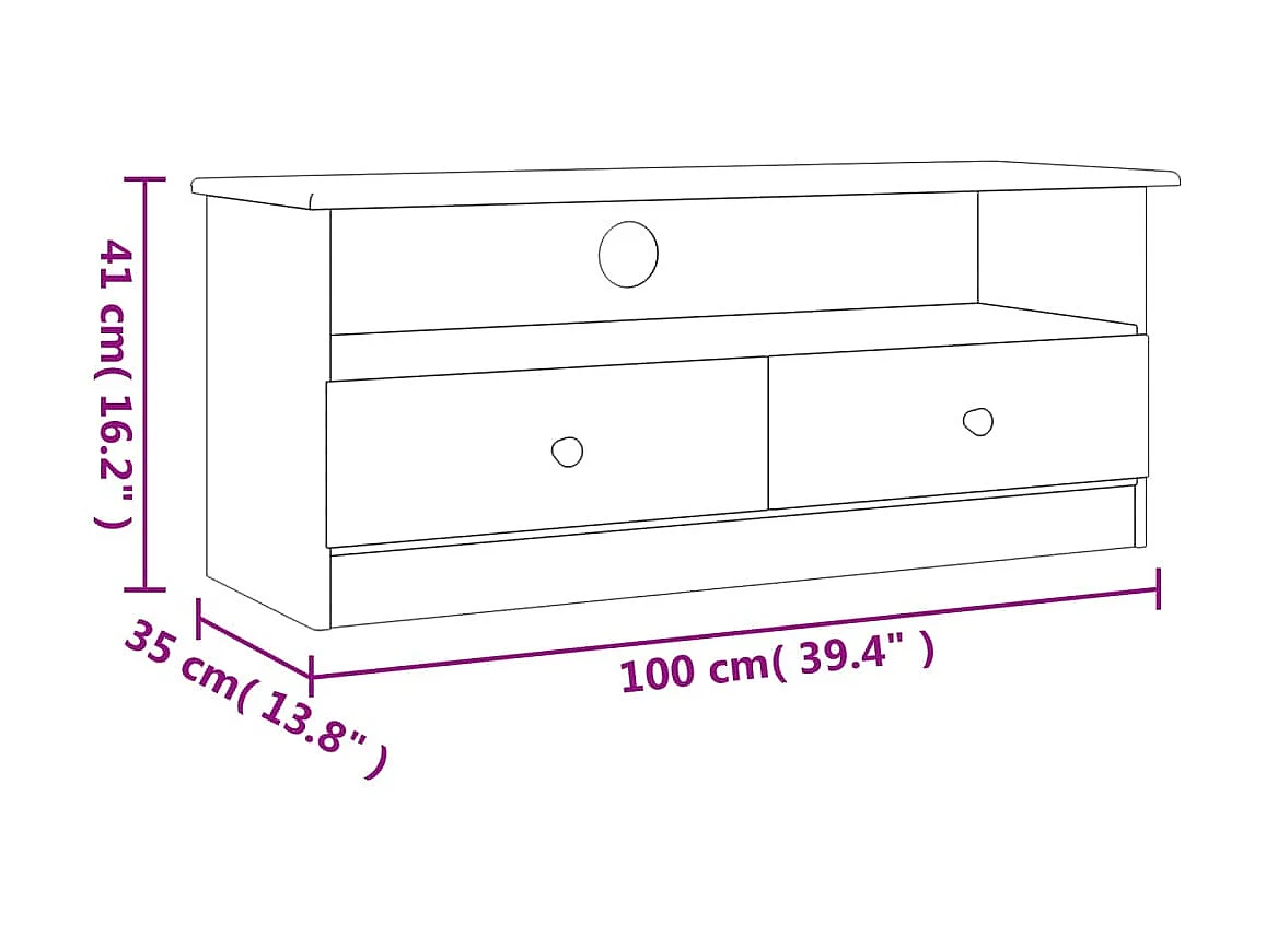 Meuble TV et tiroirs ALTA blanc 100x35x41 cm bois massif de pin