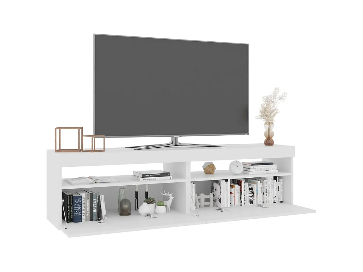 Mobile TV 2 pz con luci LED Bianco lucido 75x35x40 cm