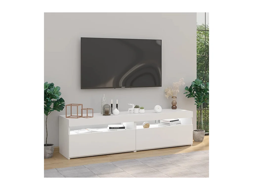 Mobile TV 2 pz con luci LED Bianco lucido 75x35x40 cm