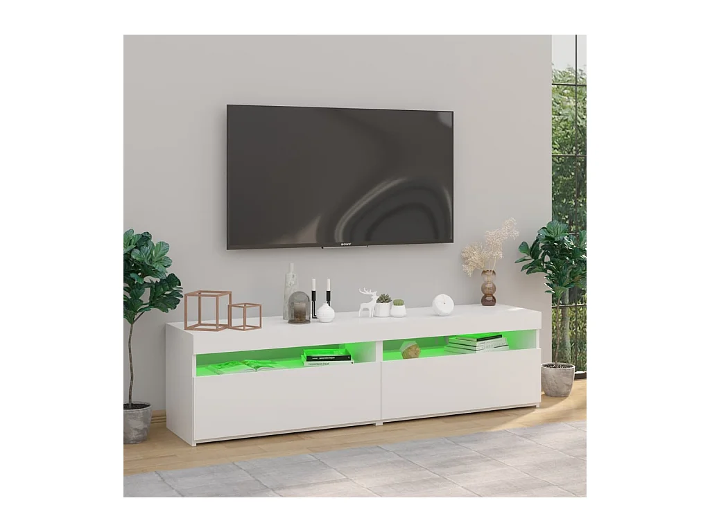 Mobile TV 2 pz con luci LED Bianco lucido 75x35x40 cm