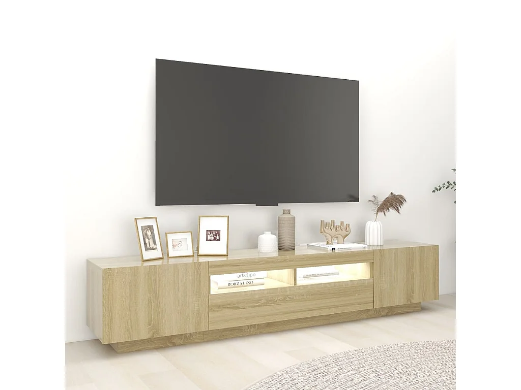 Meuble TV avec lumières LED Chêne sonoma 200x35x40 cm