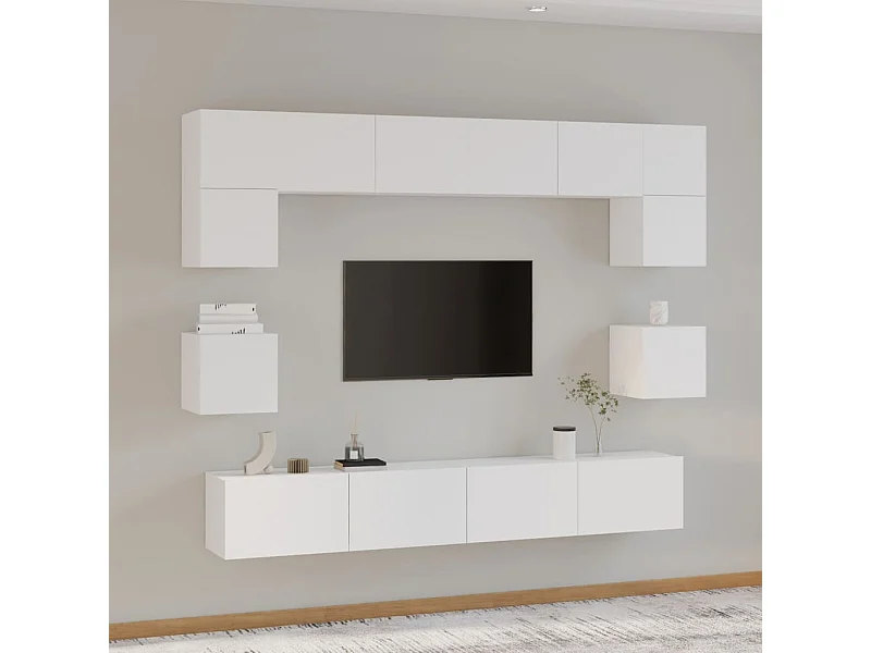 Set supporto TV da 8 pezzi in MDF bianco