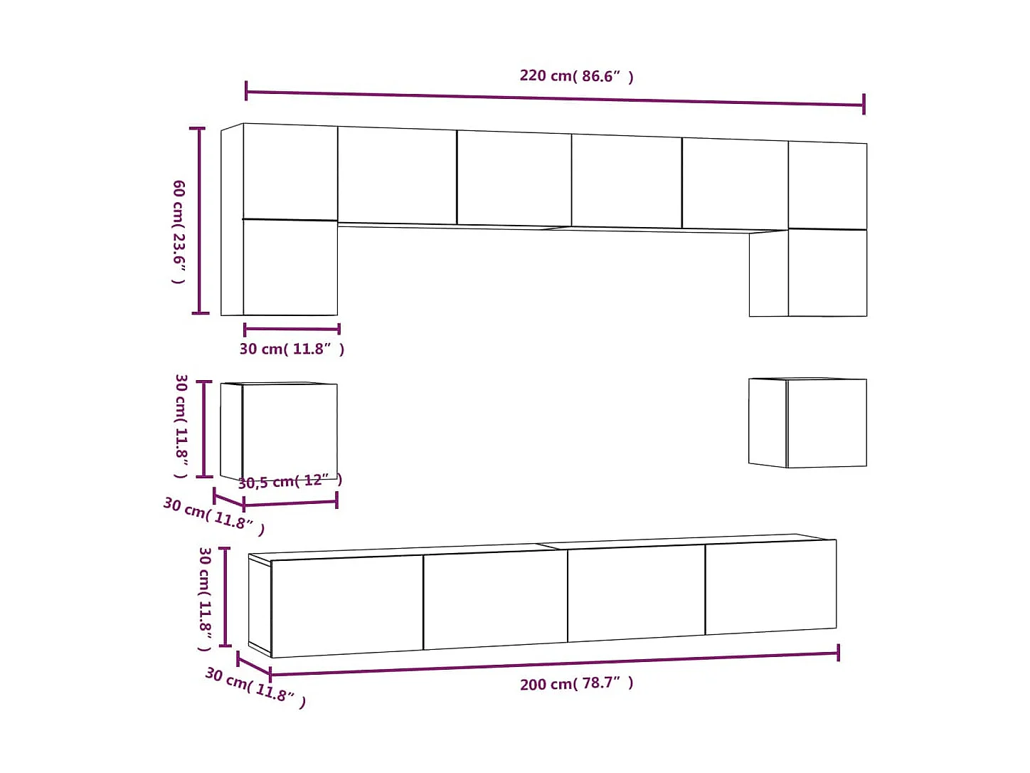 8-delige tv-meubelset wit parket