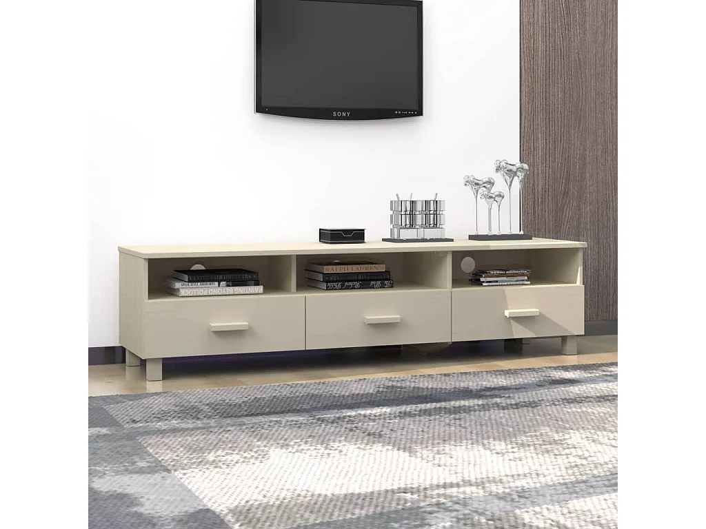 Meuble TV HAMAR Marron miel 158x40x40 cm Bois massif de pin