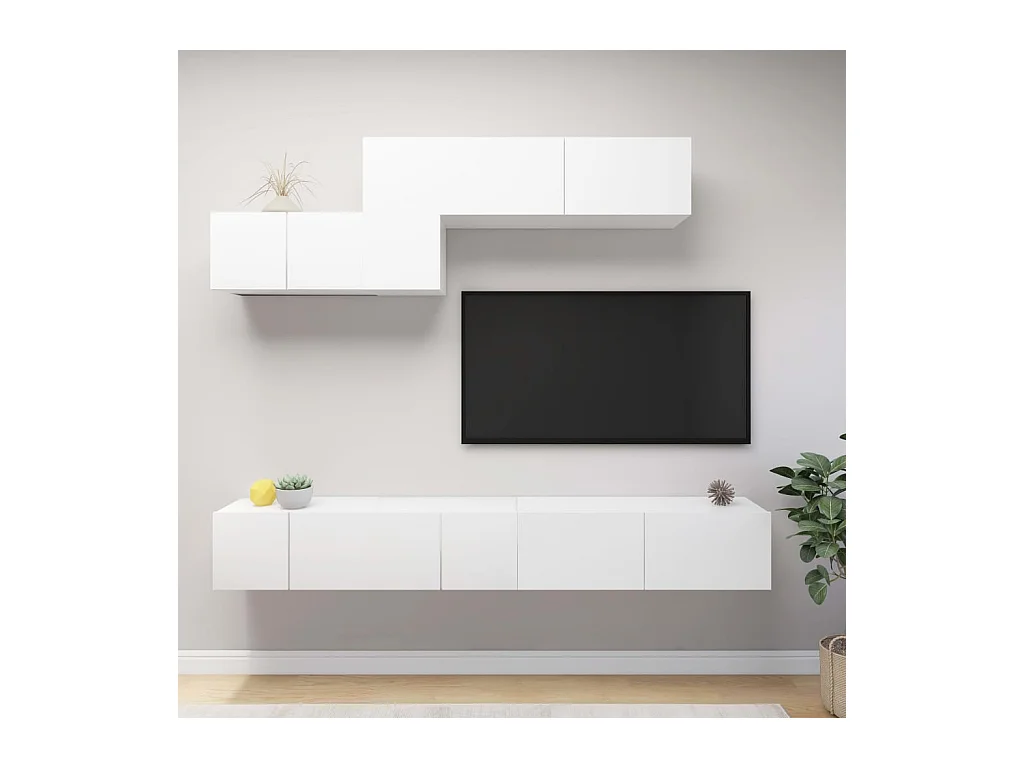 Set mobile TV 6 pezzi in truciolare bianco