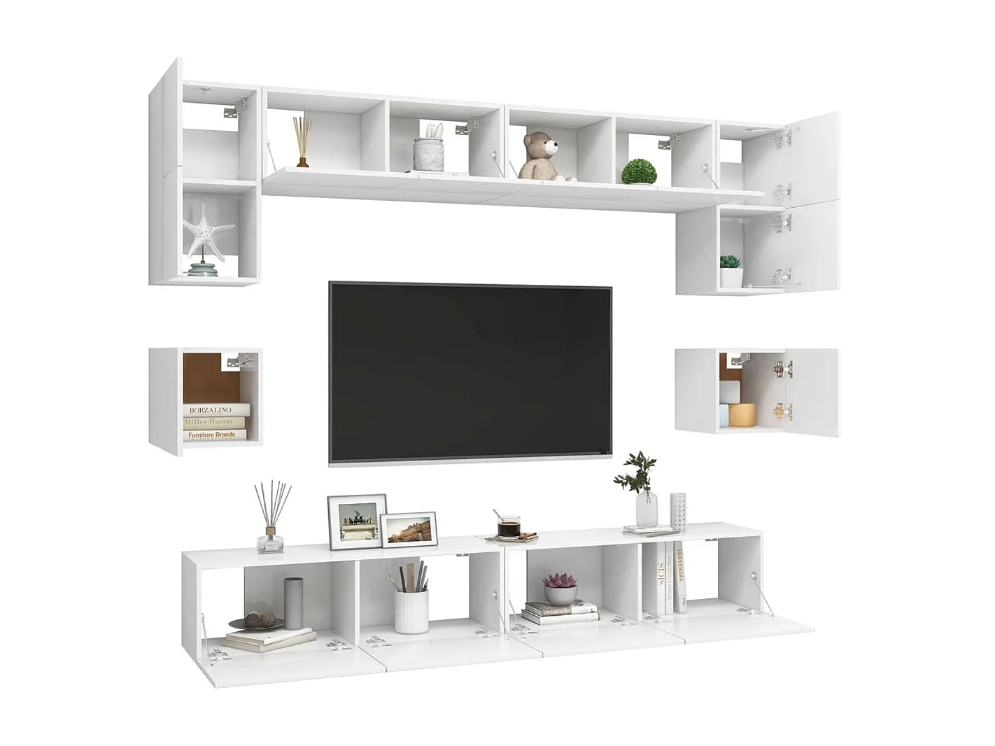 Conjunto mueble TV 8 piezas aglomerado blanco