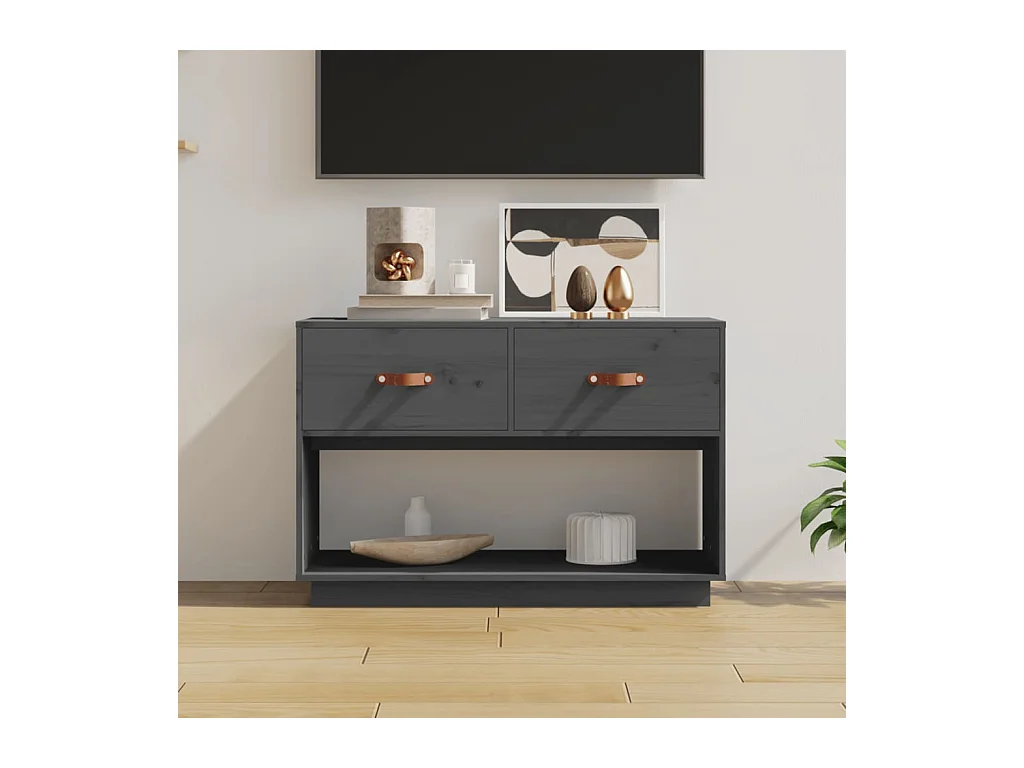 Meuble TV Gris 90x40x60 cm Bois de pin massif
