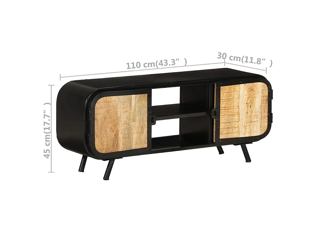 Meuble TV 110x30x45 cm Bois de manguier brut