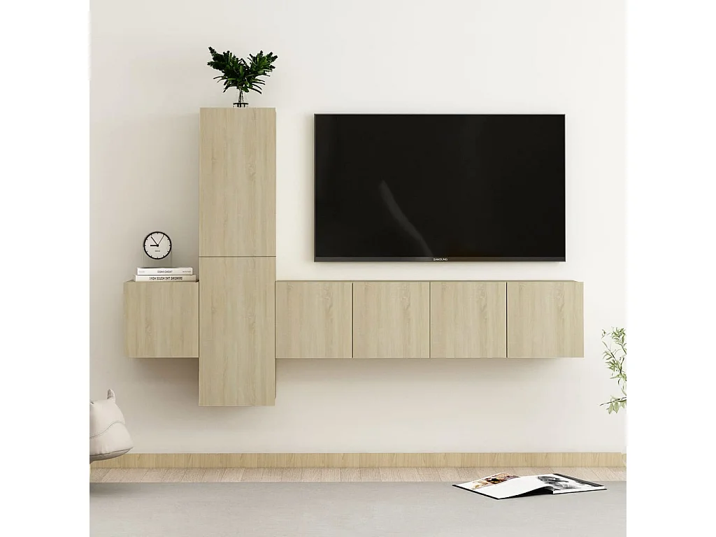 5-teiliges TV-Möbelset aus Sonoma-Eiche-Spanplatte