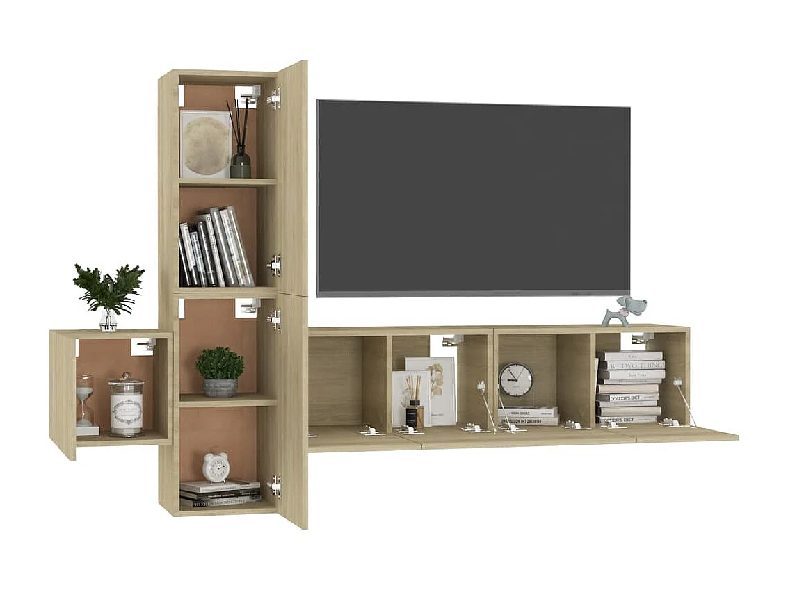 5-teiliges TV-Möbelset aus Sonoma-Eiche-Spanplatte
