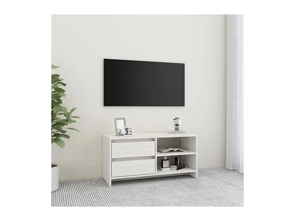 Meuble TV Blanc 80x31x39 cm Bois de pin massif
