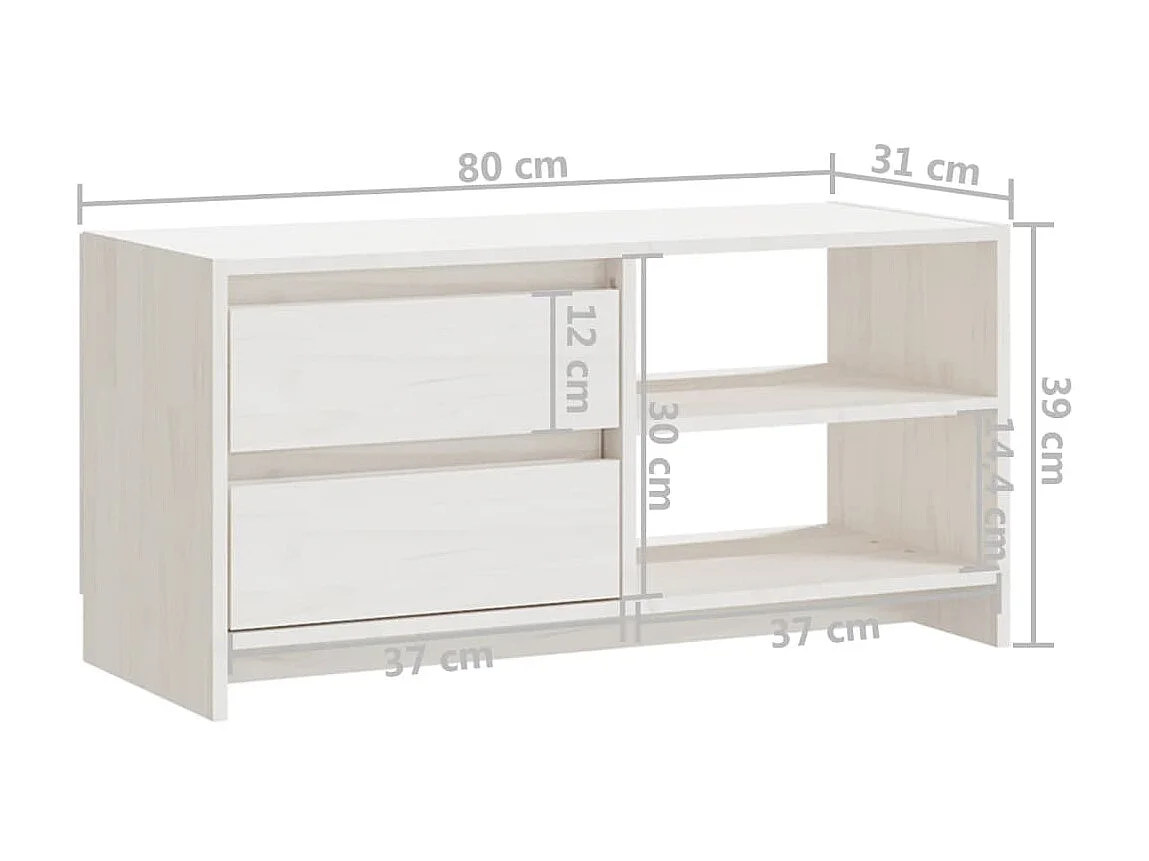 Meuble TV Blanc 80x31x39 cm Bois de pin massif