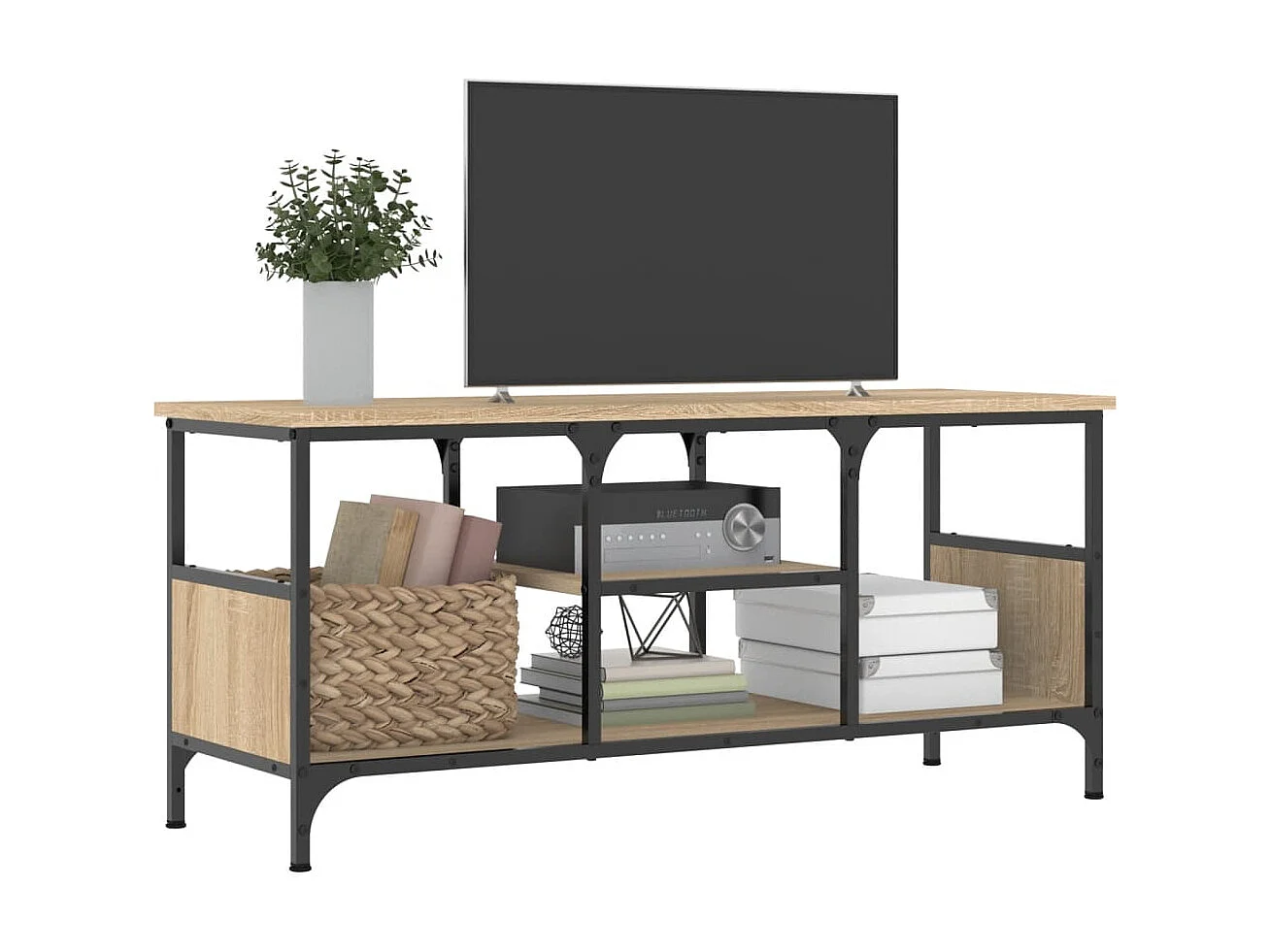 Mobile TV rovere Sonoma 100x35x45 cm derivati del legno e ferro