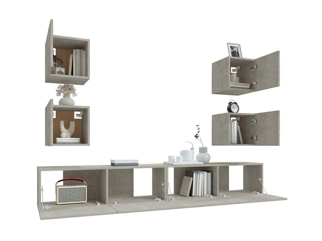 Juego de muebles para TV 6 piezas Gris cemento Madera contrachapada