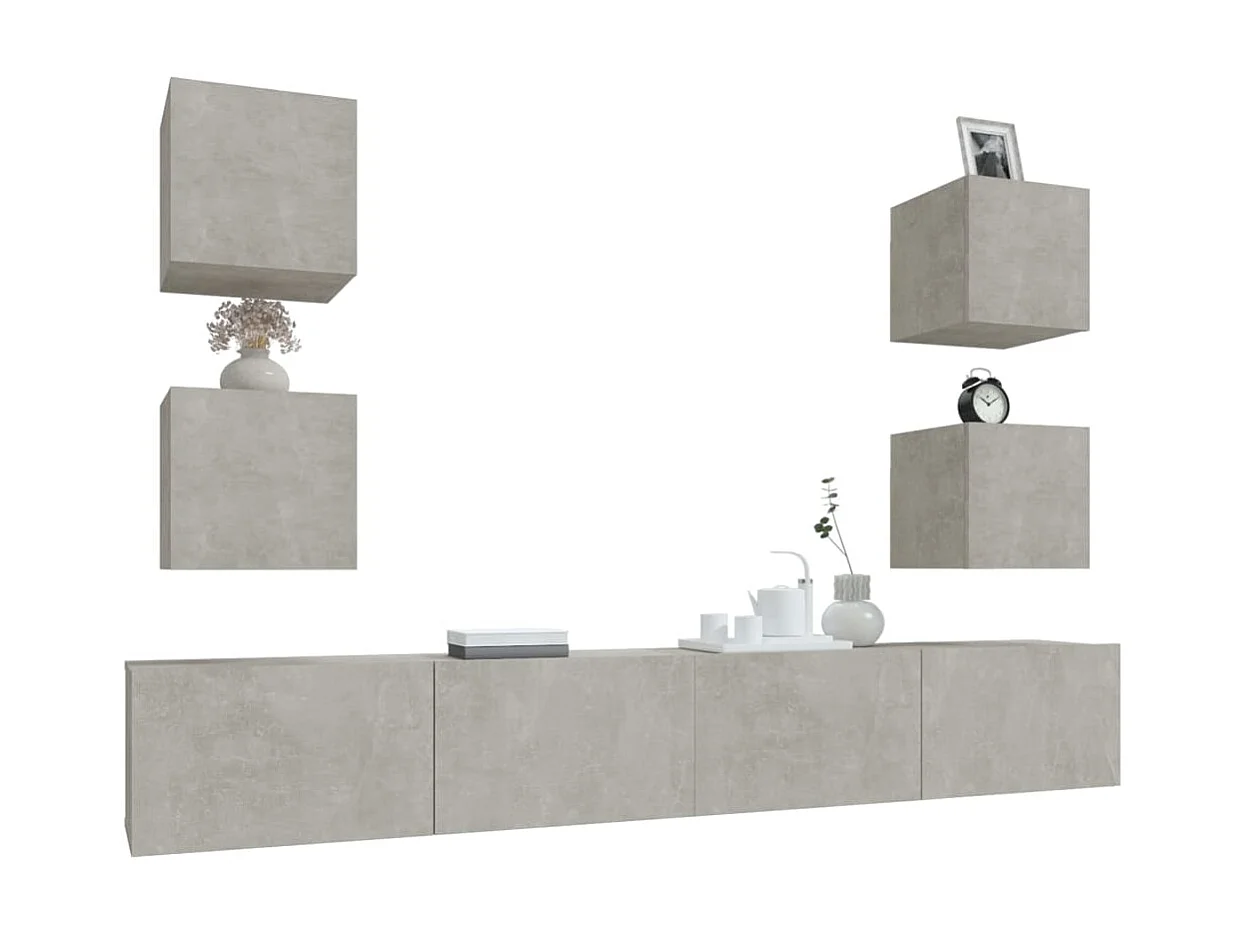 Ensemble de meubles TV 6 pcs Gris béton Bois d'ingénierie