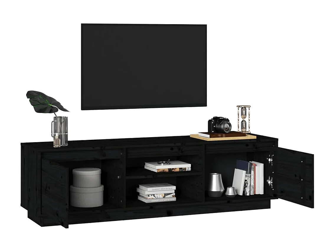 Meuble TV Noir 140x35x40 cm Bois de pin massif