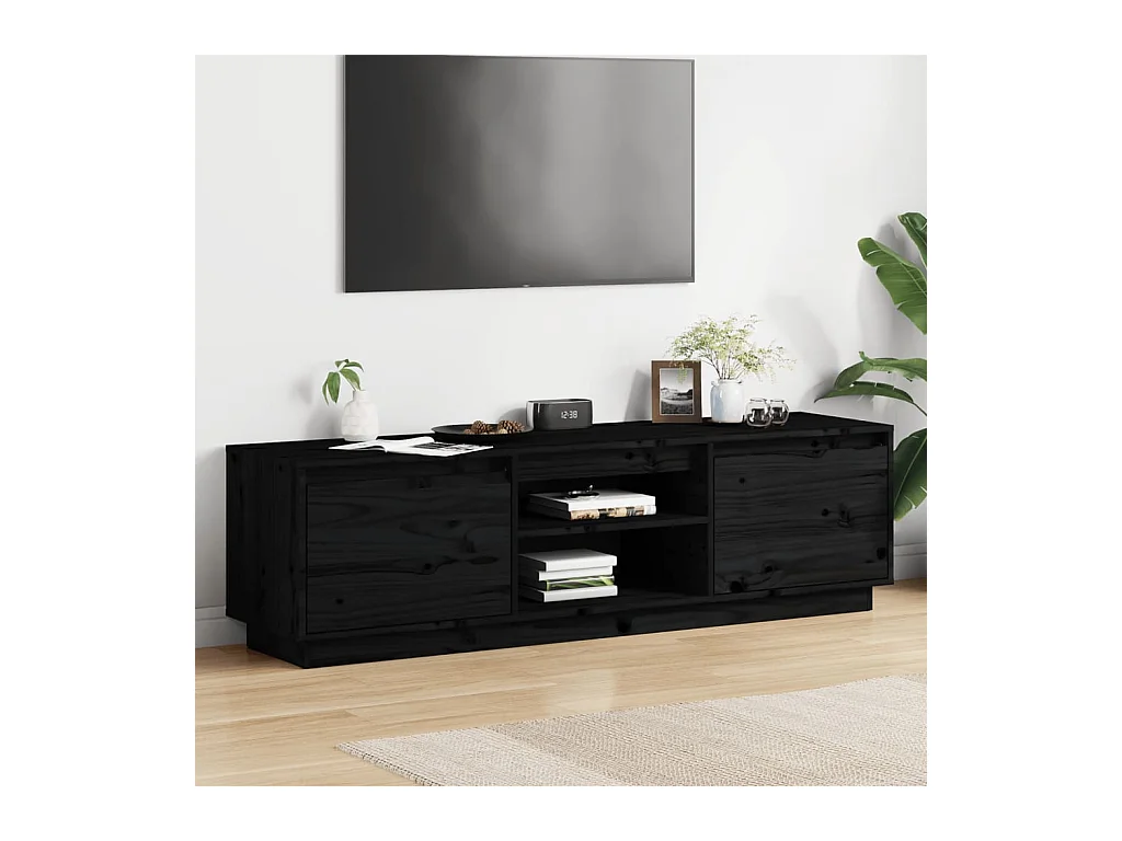 Meuble TV Noir 140x35x40 cm Bois de pin massif