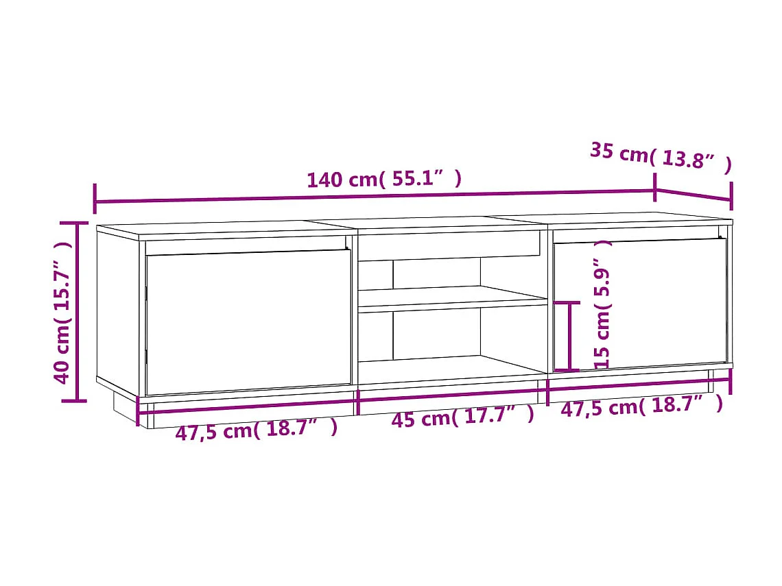Meuble TV Noir 140x35x40 cm Bois de pin massif
