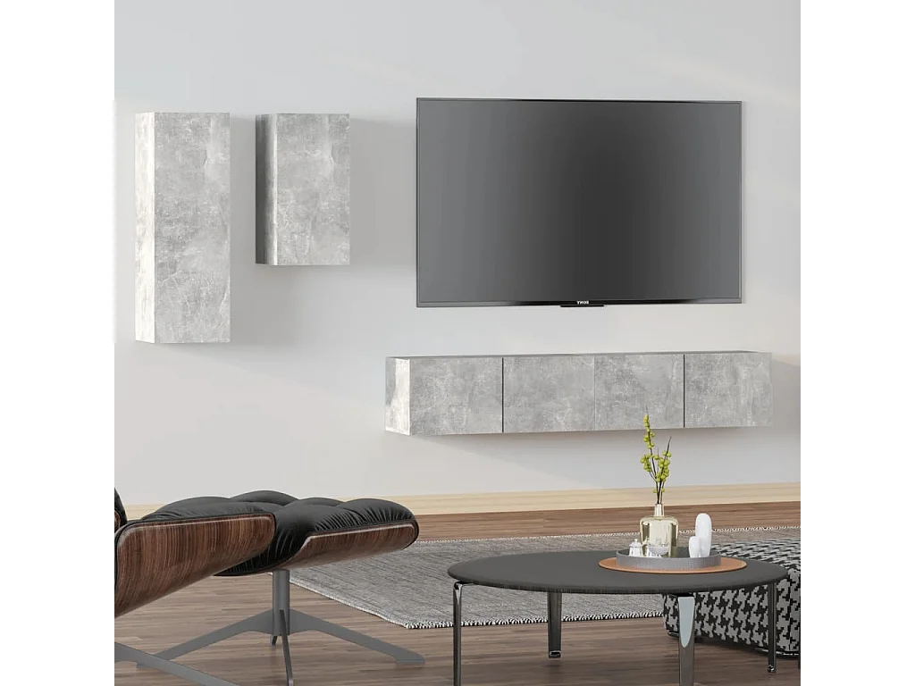 Ensemble de meubles TV 4 pcs Gris béton Bois d'ingénierie