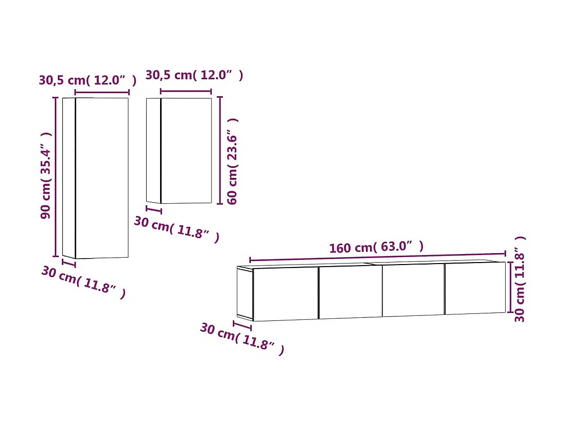Ensemble de meubles TV 4 pcs Gris béton Bois d'ingénierie