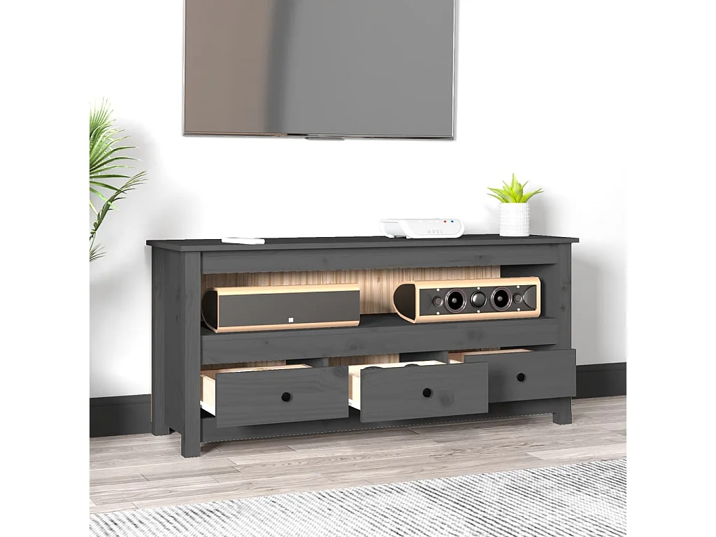 Meuble TV Gris 114x35x52 cm Bois de pin massif