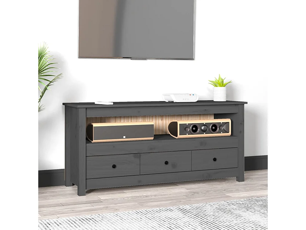 Meuble TV Gris 114x35x52 cm Bois de pin massif
