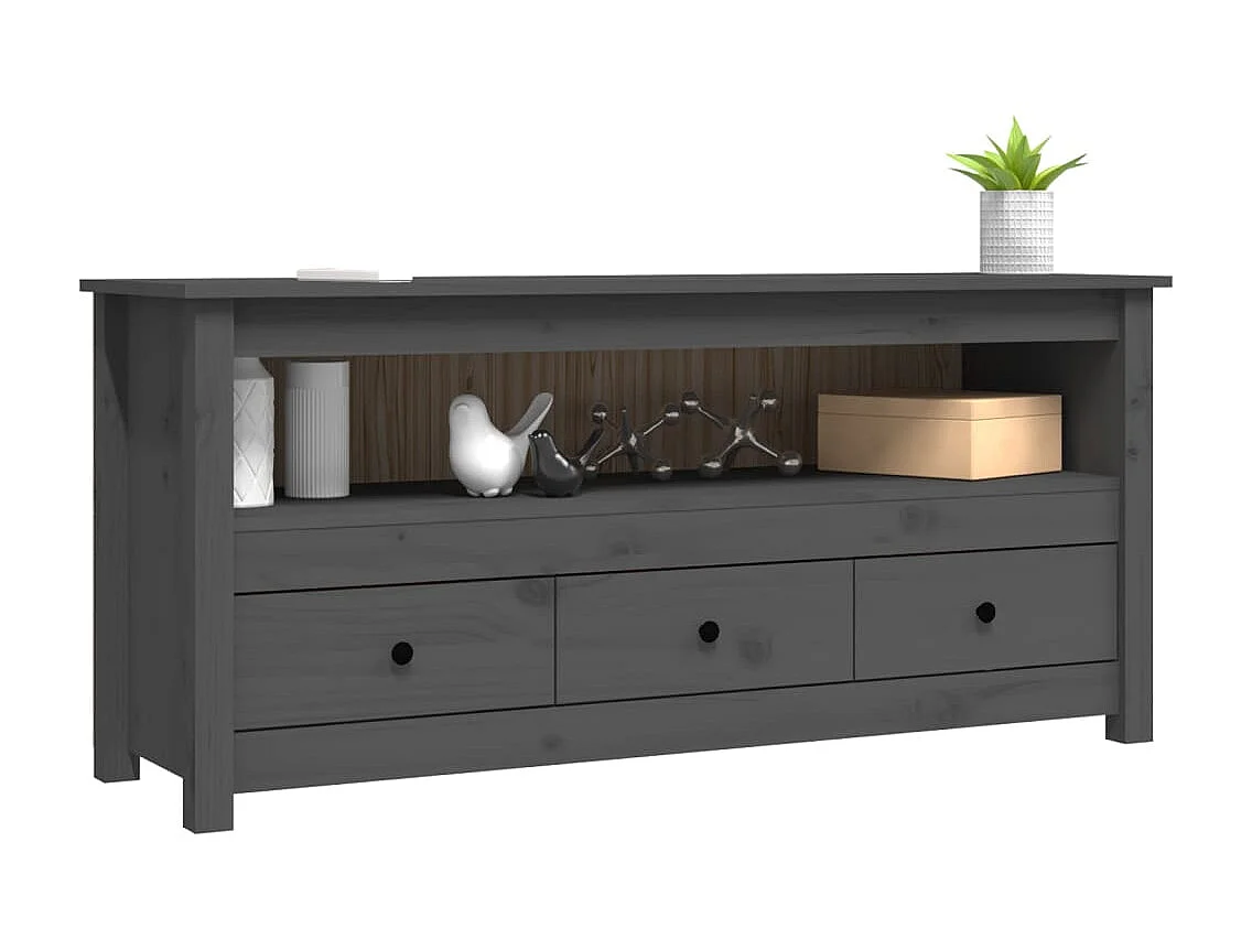 Meuble TV Gris 114x35x52 cm Bois de pin massif