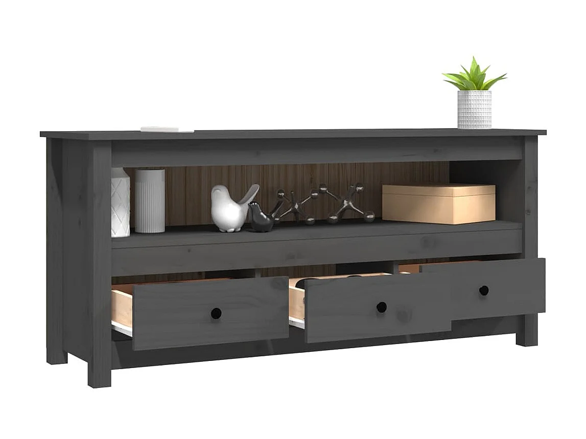 Meuble TV Gris 114x35x52 cm Bois de pin massif