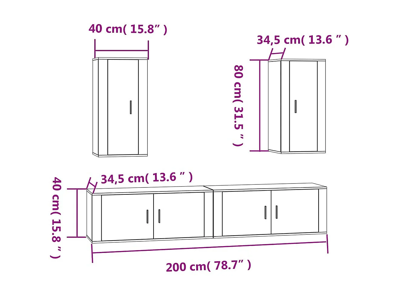 4-delige tv-meubelset wit parket