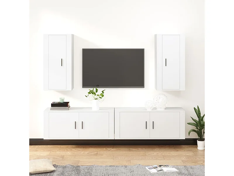 Set supporto TV da 4 pezzi in MDF bianco