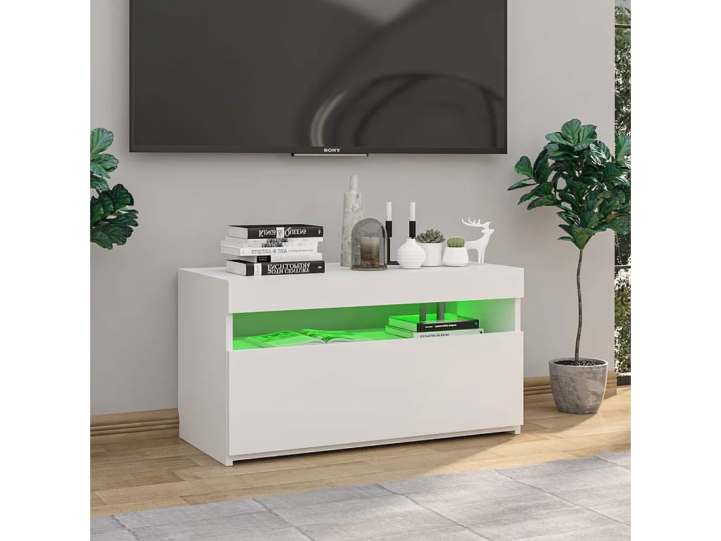 Mueble TV con luces LED Blanco brillo 75x35x40 cm