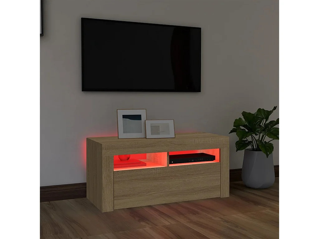 Mobile TV con luci LED rovere sonoma 90x35x40 cm