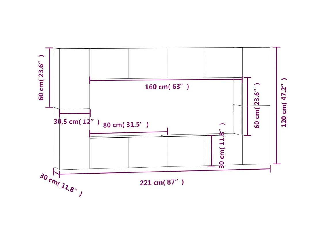 Ensemble de meubles TV 8 pcs Gris béton Bois d'ingénierie