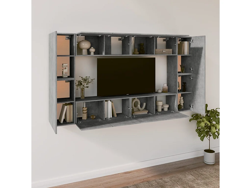 Ensemble de meubles TV 8 pcs Gris béton Bois d'ingénierie