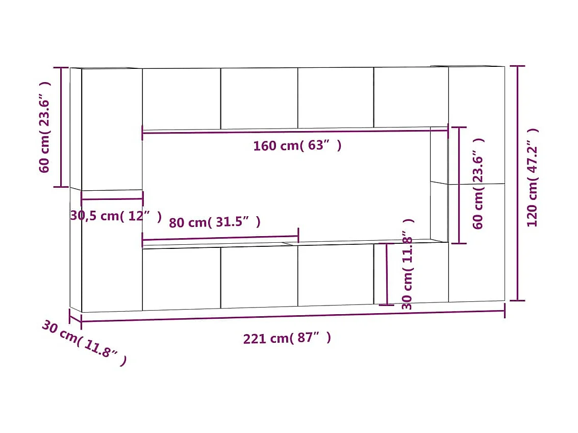 Ensemble de meubles TV 8 pcs Gris béton Bois d'ingénierie