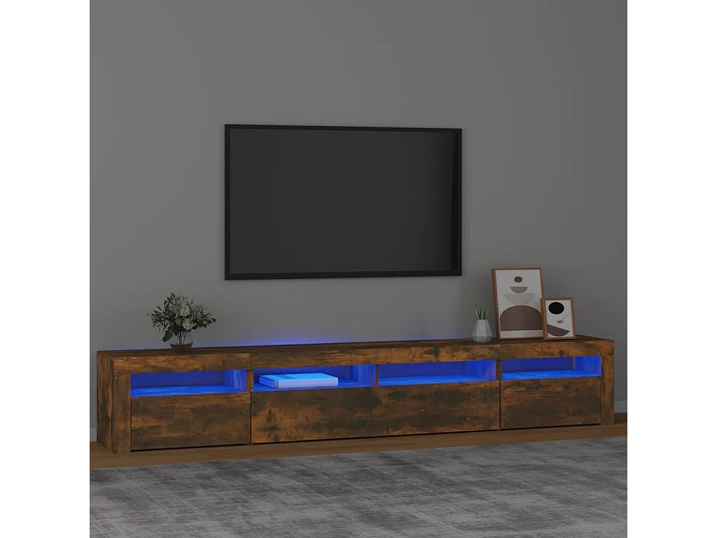 Mobile TV con luci LED Rovere affumicato 240x35x40 cm