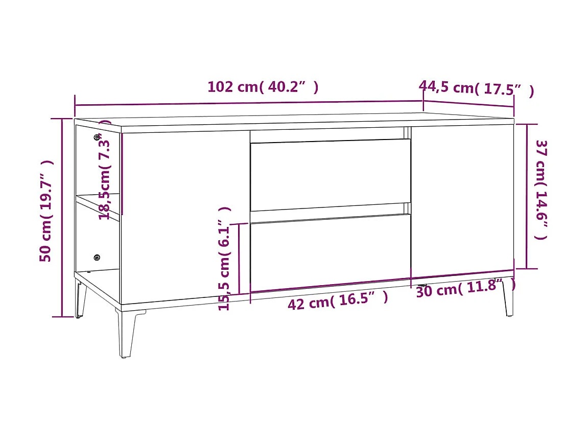 Meuble TV Chêne sonoma 102x44,5x50 cm Bois d'ingénierie