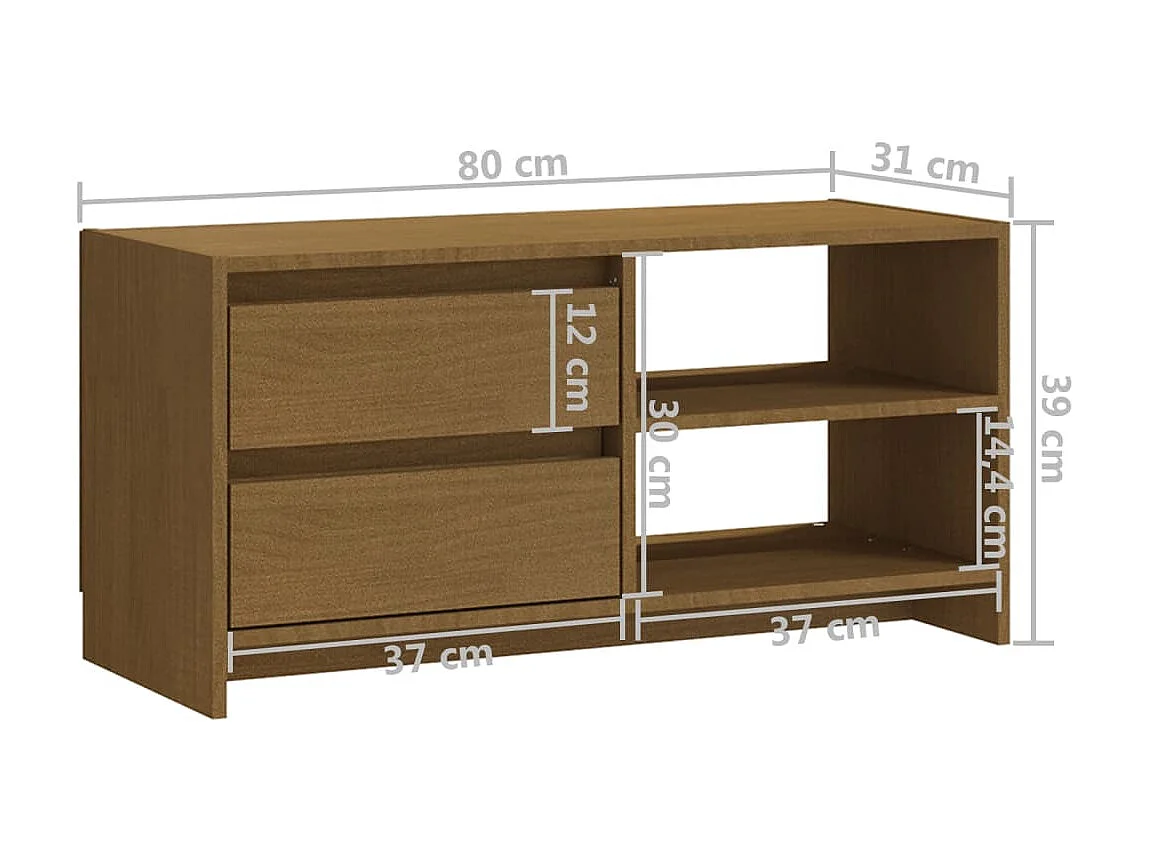 Meuble TV Marron miel 80x31x39 cm Bois de pin massif