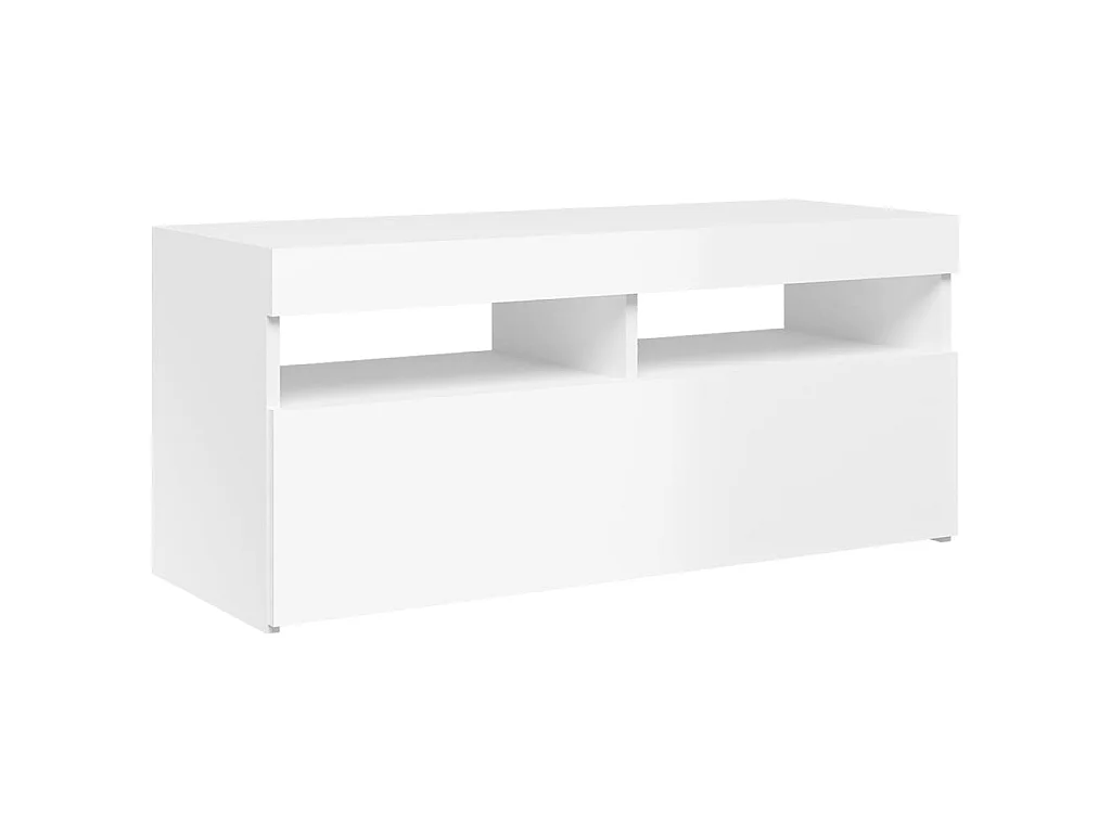 Meuble TV avec lumières LED blanc brillant 90x35x40 cm